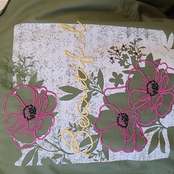 NWOT Desigual Women's Green Embroidery Long sleeve Hooded Spring Parka(Sz L) - Picture 5 of 16